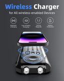 Load image into Gallery viewer, Solar Power Bank 20000mAh, Wireless Charger with 15W Fast Charging, 3 Data Cables, USB-C Output, Dual Flashlights, Portable Outdoor Battery Pack for iPhone, Samsung, and More, for Camping, Emergency